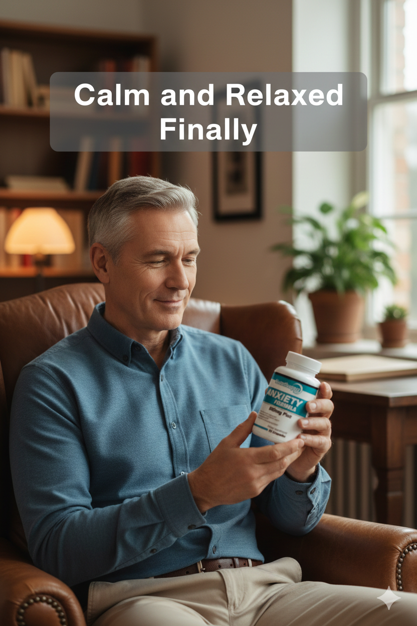 55-year-old man holding NutriSuppz Anxiety Formula